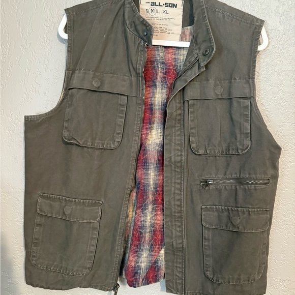 all son Other - All-Son Faded Charcoal Gray Vest with Plaid Lining Medium